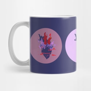 Bleeding hearts red purple or blue Mug